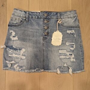 Blue Distressed Denim Mini Skirt